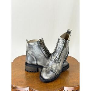 NIB Casta Morna Charcoal Distressed Leather Boot Zippers & Grommets #0361 EU 42